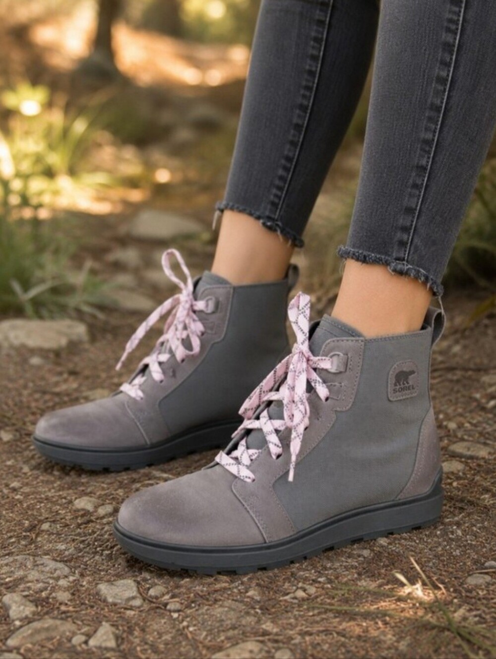 Sorel Evie II Lace Wedge Ankle Boot In Quarry/Grill Size 7.5